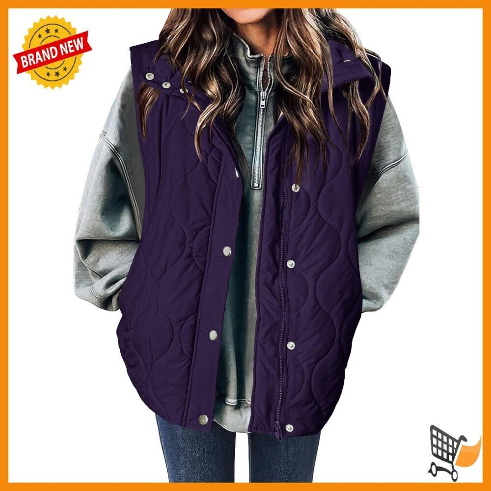 Lightweight Sleeveless Puffer Vest with Snap Zip and Pockets